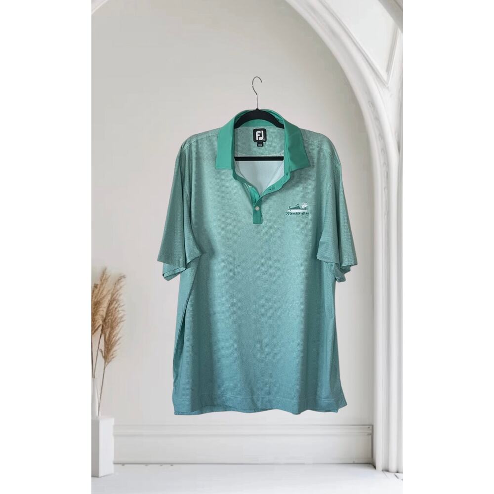 FootJoy FJ Mint Green Micro Gingham Check Golf Polo Shirt Mens XL Poly Stretch